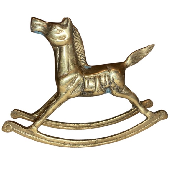 MINIATURE ROCKING HORSE DECOR Vintage Solid Brass Decorative Figurine 6” Tall - Picture 1 of 6